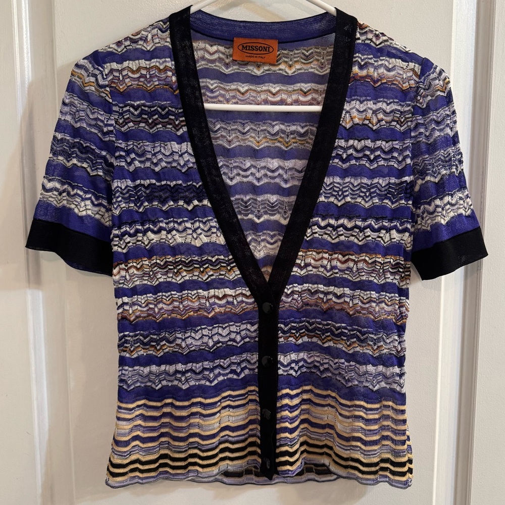 Missoni Multicolor Wave Knit Cardigan – Purple, Black, Yellow, White